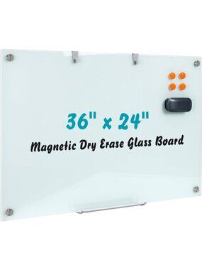 Magnetic Glass Dry Erase Board 36x24 Inches - Modern Wall-Mounted Whiteboard